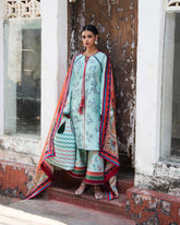 Unstitched 3-PC Embroidered Cotton Silk Dupatta By Jugnu | Neelum